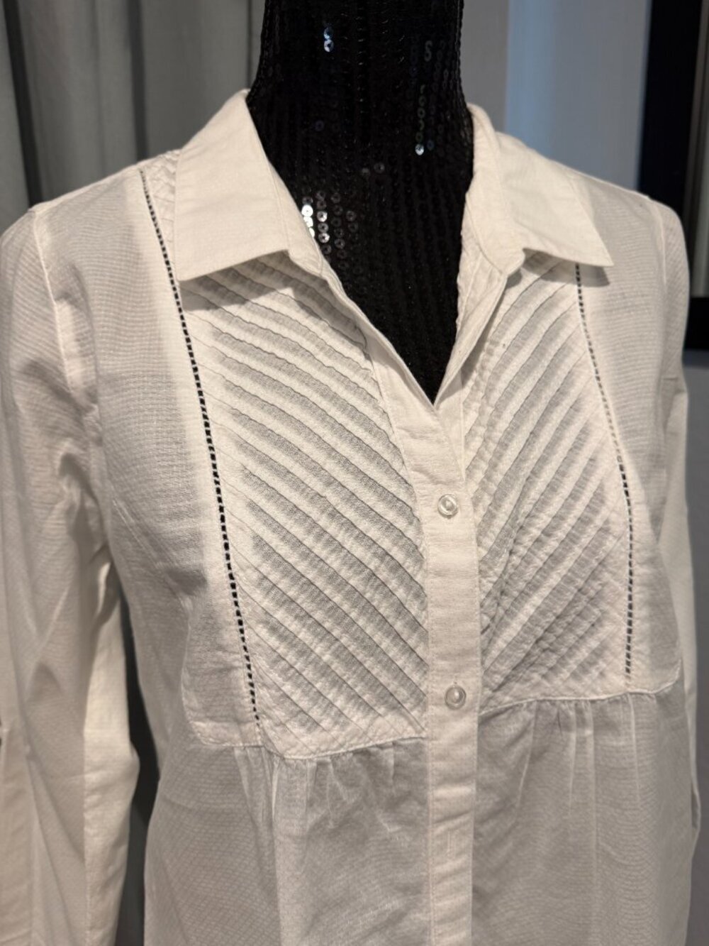 prAna White Organic Cotton Pleated Button Front Blouse Size M 🤍 - Picture 6 of 6